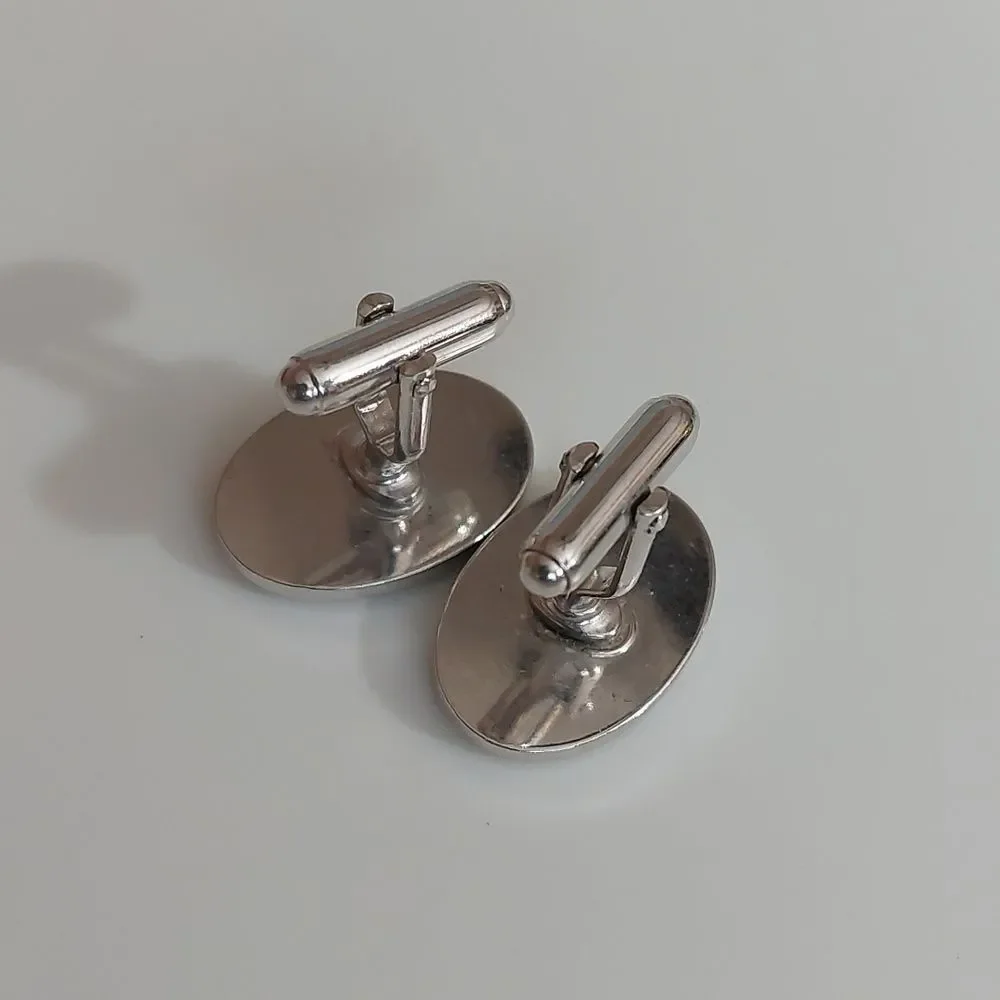 Vintage ANSON JED Etched Initials Silver Tone Cufflinks